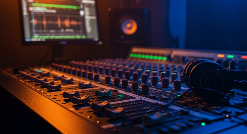DAWのミキサー画面でフェーダーを調整している様子