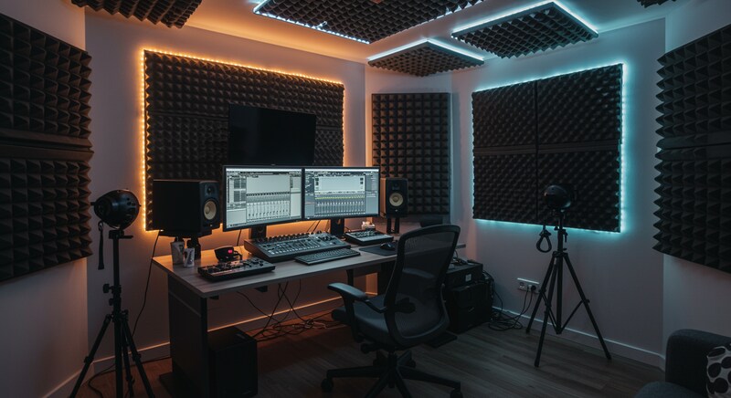 YAMAHA HS5モニタースピーカーをスタンドに設置したDTMデスク