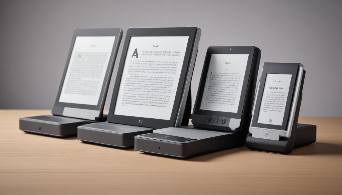 Kindle、Kindle Paperwhite、Kindle Scribeの3機種を横に並べた比較写真