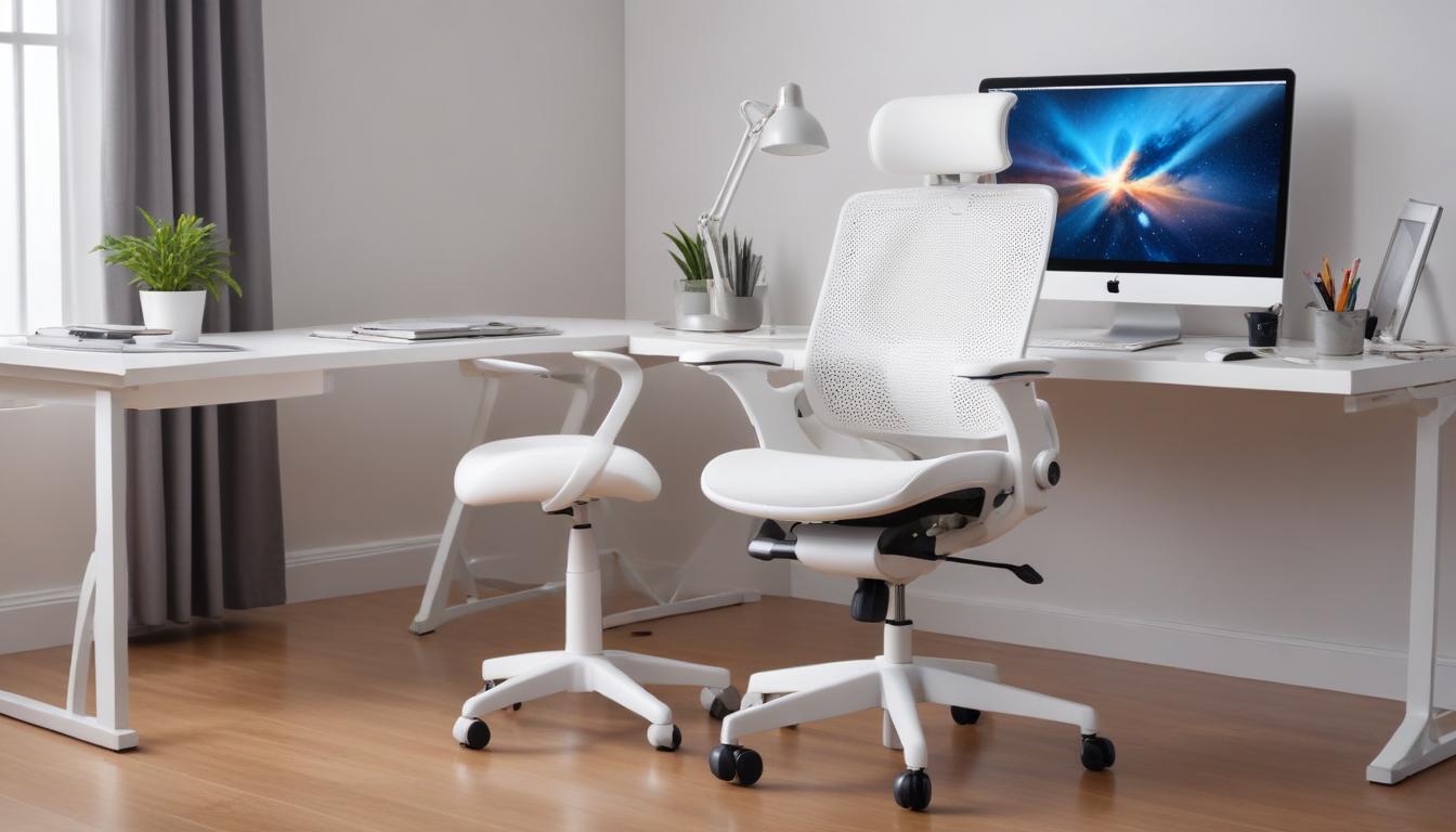 Hbada E3をデスクに設置した写真。コンパクトなサイズ感と白いフレームが特徴的