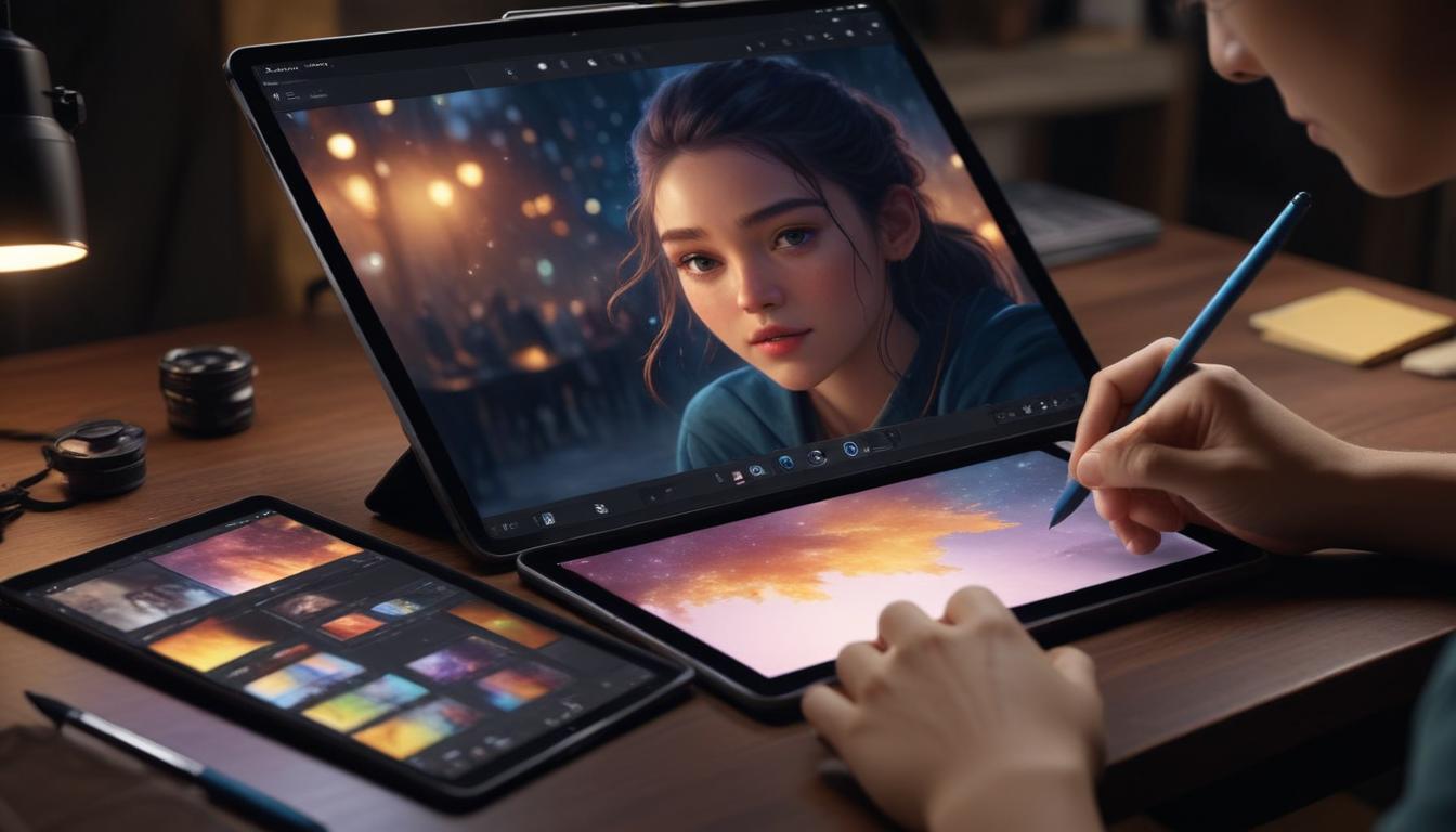 Procreateアプリでイラストを描いているiPad ProとApple Pencilの写真