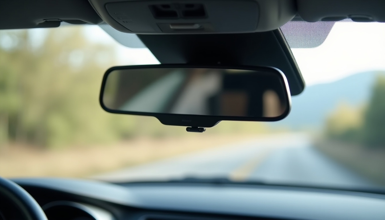 ミラー型ドライブレコーダーを車内のルームミラーに取り付けた状態