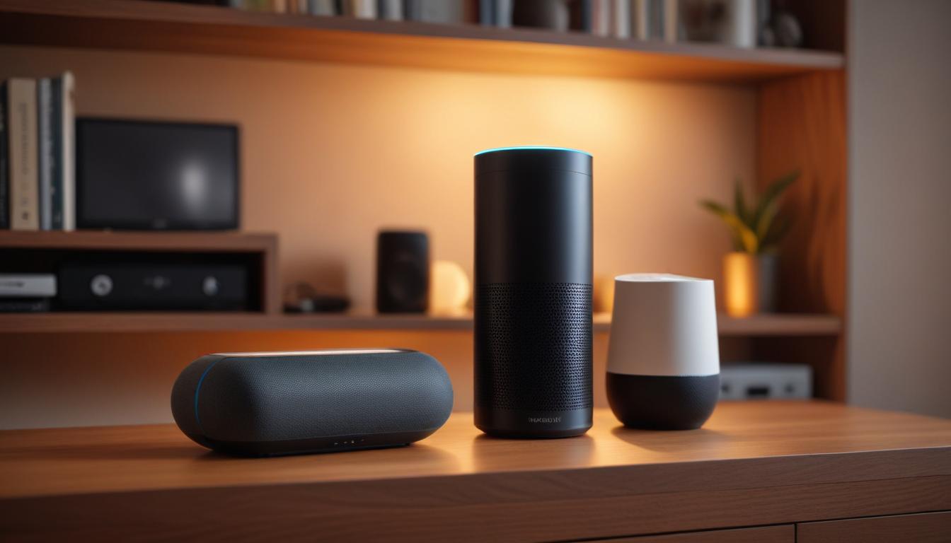 Amazon Echo DotとSwitchBotハブミニが隣り合って設置されている様子 - リビングの棚の上