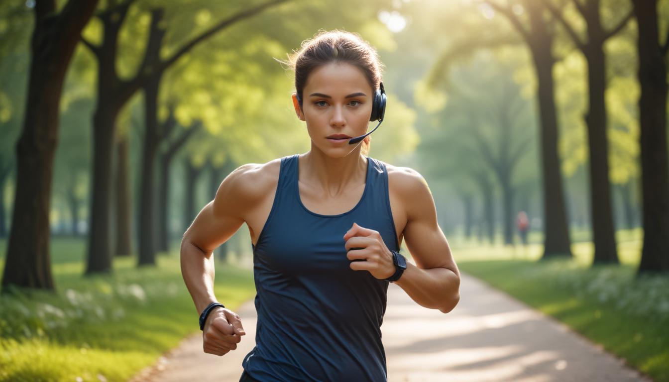 ランニング中にShokz OpenRun Pro 2を装着している様子 - 耳を塞がない骨伝導タイプ