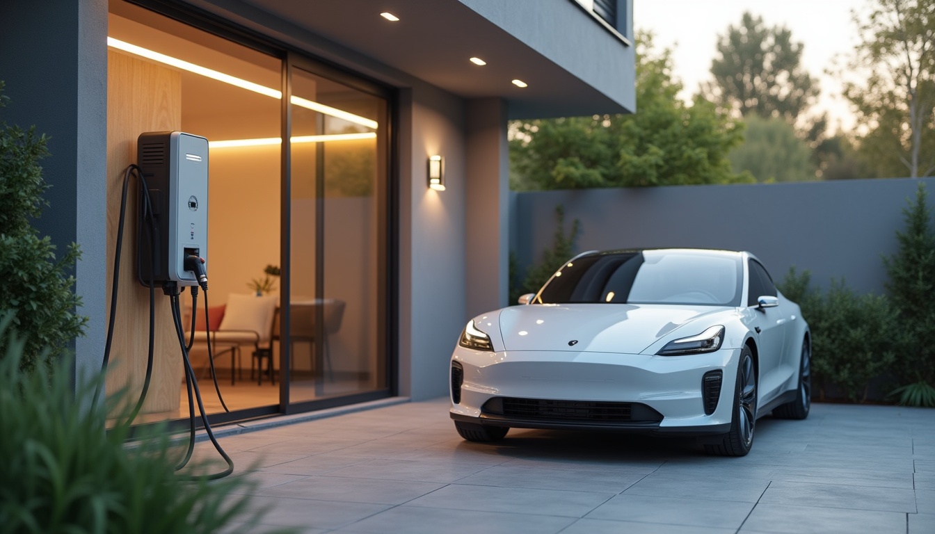 自宅ガレージでEVを充電しているイメージ