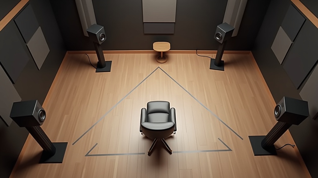 モニタースピーカーとリスニングポジションが正三角形を形成する理想的な設置レイアウトの俯瞰図