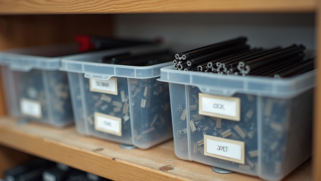 仕切り付き収納ボックスにパーツ別で整理されたスロットカートラックの収納例