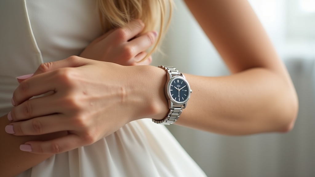 女性の手首に28mmと34mmの腕時計を着けた比較写真｜レディース腕時計のサイズ選びの参考に