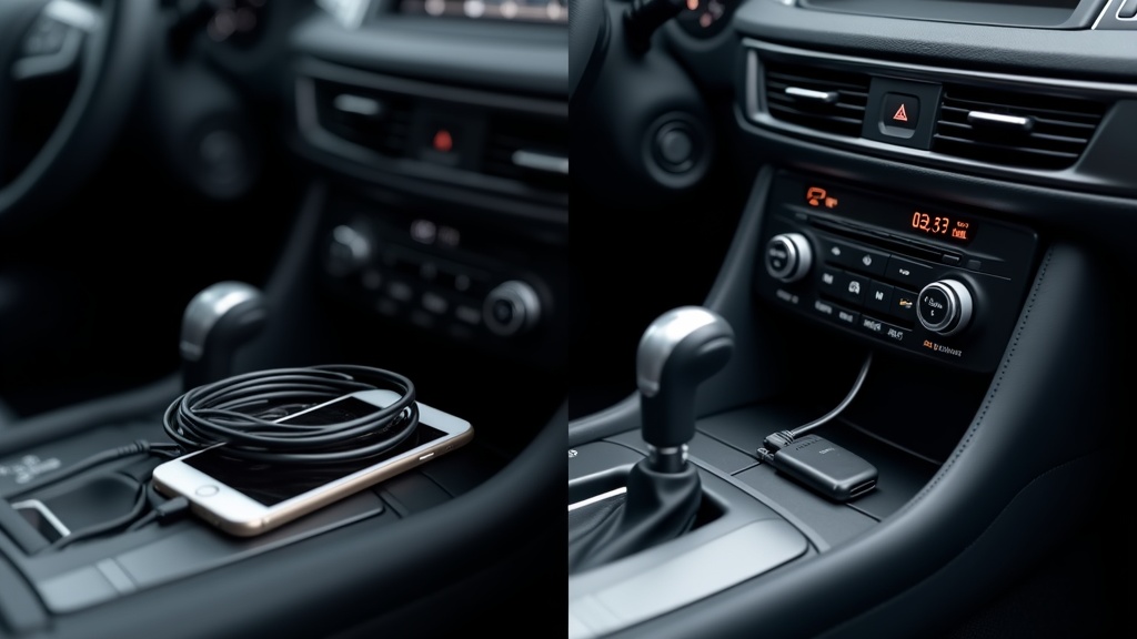 有線CarPlay接続とワイヤレスCarPlayアダプター使用時の車内ケーブル比較