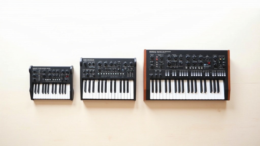 25鍵・49鍵・61鍵のMIDIキーボードを横並びにサイズ比較した画像