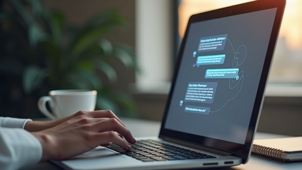 ラップトップでAIチャットを使い複雑な推論タスクをこなすユーザーの手元
