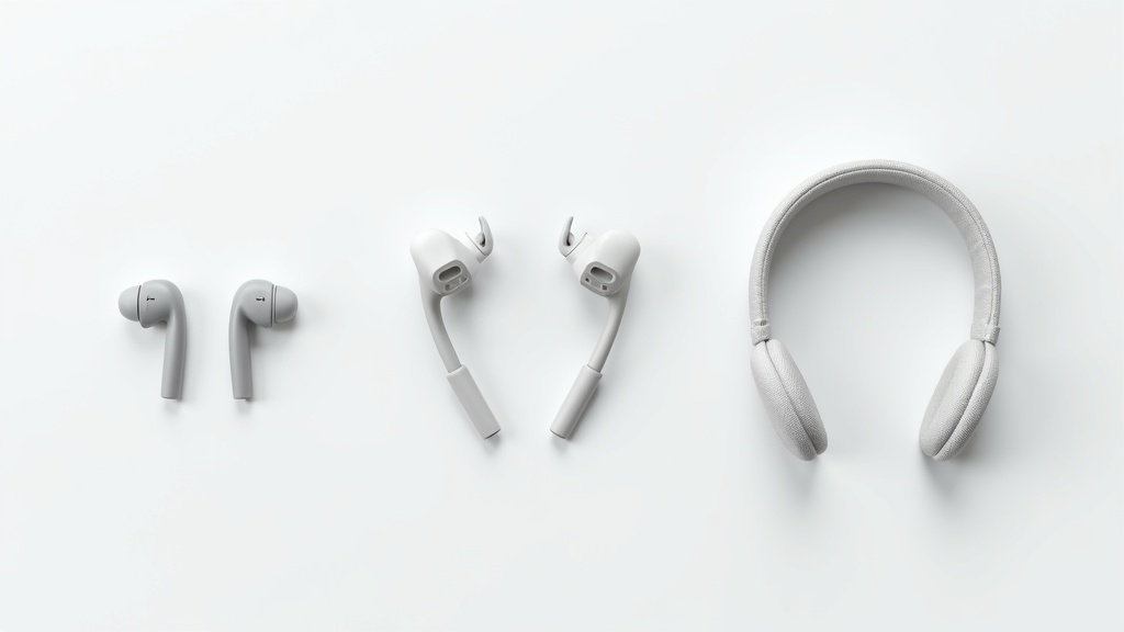 睡眠用イヤホンの形状3種類（フラット型・骨伝導型・ヘッドバンド型）を並べて比較した画像