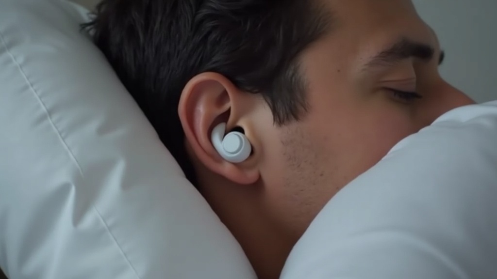 横向き寝で枕に耳を乗せた状態でも快適に装着できる超薄型睡眠用イヤホンのクローズアップ