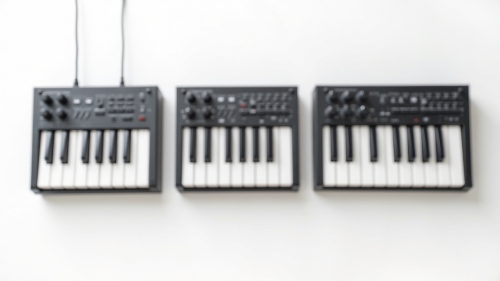 25鍵・49鍵・61鍵の異なるサイズのMIDIキーボードを横並びに比較した画像