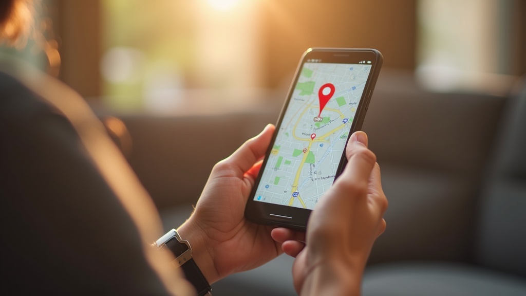 保護者がスマートフォンのGPSアプリで子どもの位置情報と移動ルートを確認している画面