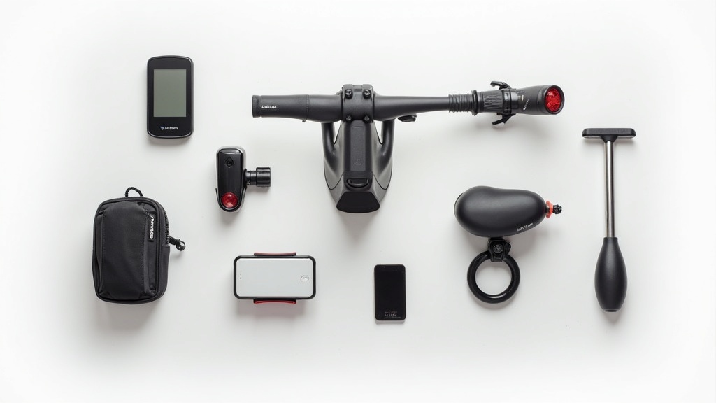 サイクルコンピューター・ライト・スマホホルダーなど7種類のおすすめサイクリングガジェットのフラットレイ