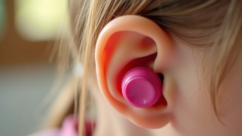 子どもの耳に正しくフィットしたキッズ用ヘッドホンのクローズアップ