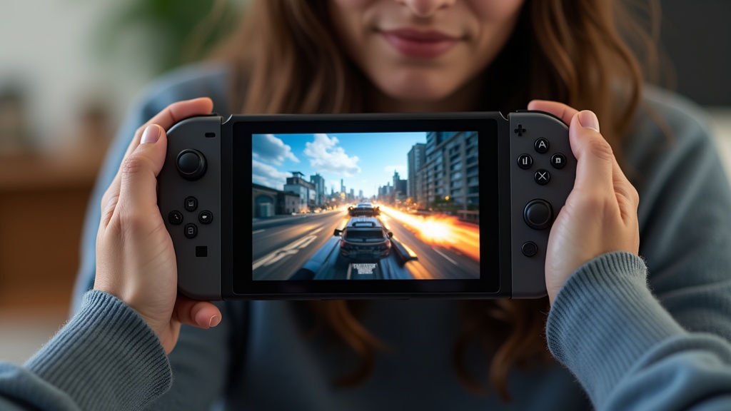 ハンドヘルドゲーミングPCを両手で持ってプレイしている正面アップ画像