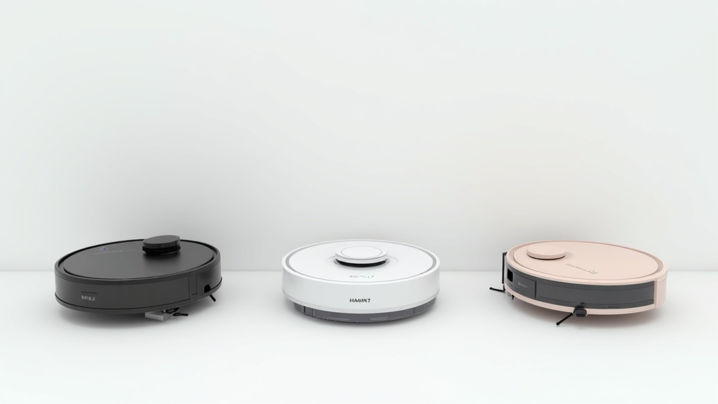 異なるメーカーのロボット掃除機3台を横並びに比較した製品比較写真
