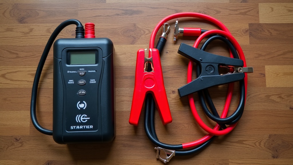 コンパクトなポータブルジャンプスターターと従来のブースターケーブルを並べた比較写真