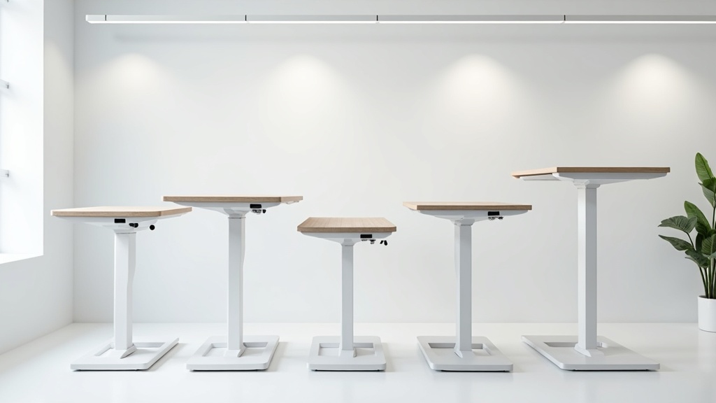 複数の電動昇降デスクのスペック比較展示イメージ