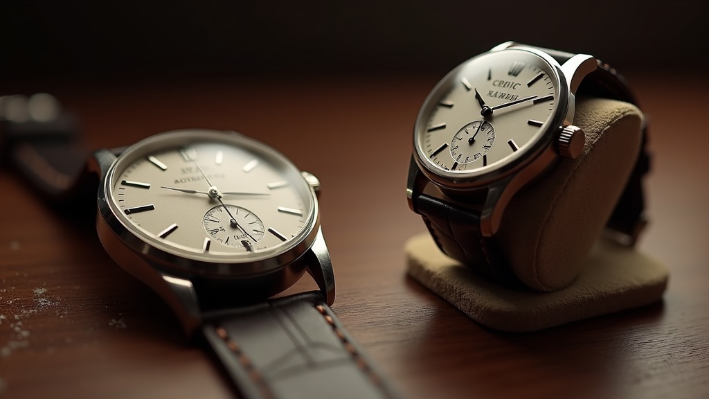 放置されて止まった自動巻き時計と、時計ワインダーにセットされて稼働中の時計の比較