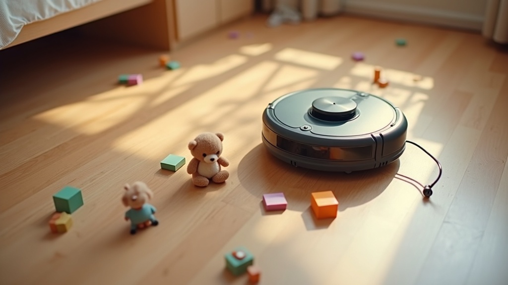 おもちゃやケーブルが散乱した子ども部屋でも障害物を回避するロボット掃除機