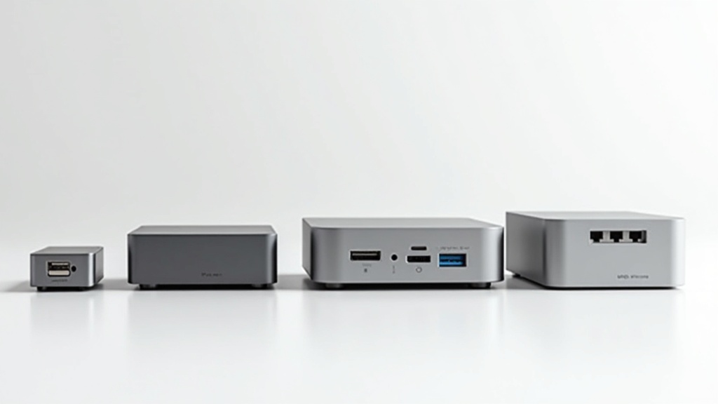 複数のミニPCを横並びにして形状とサイズを比較した製品ラインナップ写真