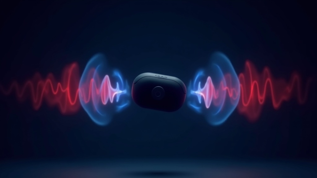 ノイズキャンセリングイヤホンが逆位相の音波で騒音を打ち消すANCの仕組みを示すイメージ