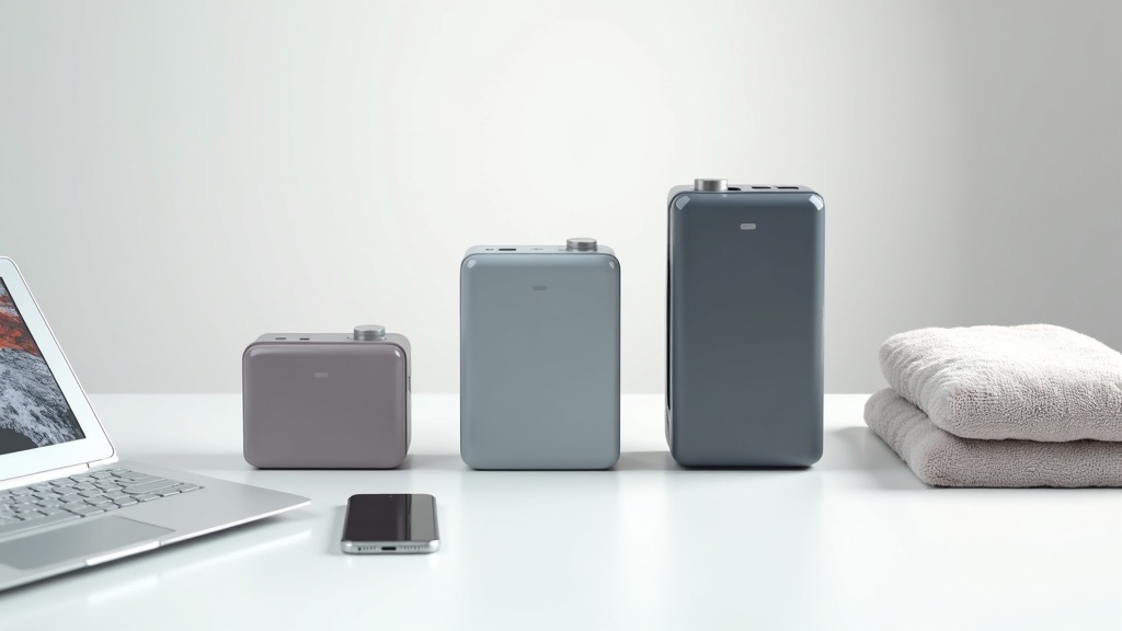 サイズ別に並べたポータブル電源と対応する家電製品の比較イメージ