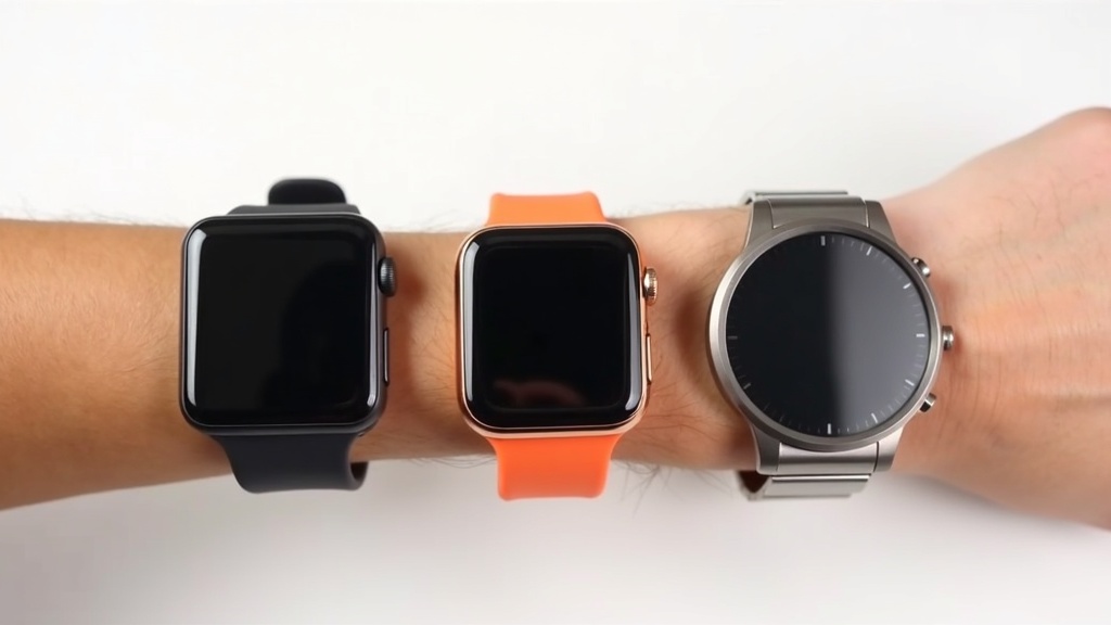 スマートウォッチの3ブランド（スクエア・スポーツ・プレミアム）を手首に装着して比較