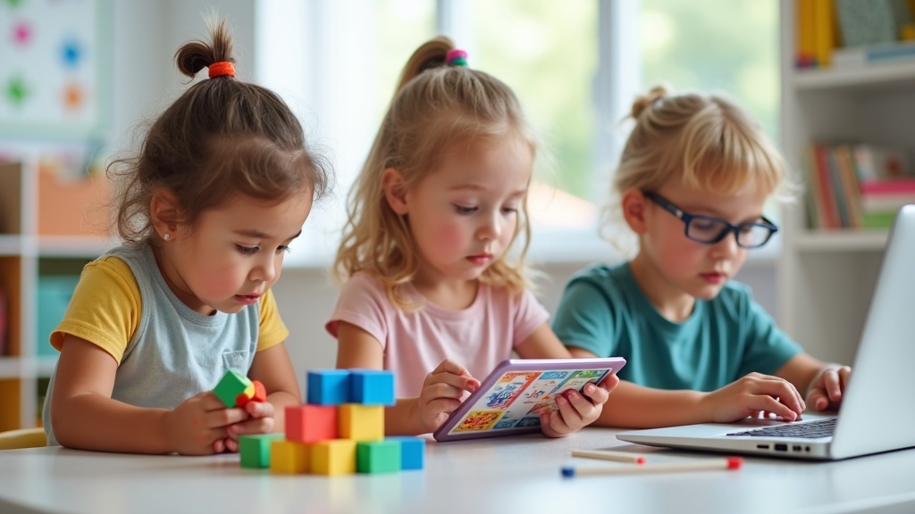 幼児・小学生・中学生が年齢に合ったプログラミング教材で学ぶ様子