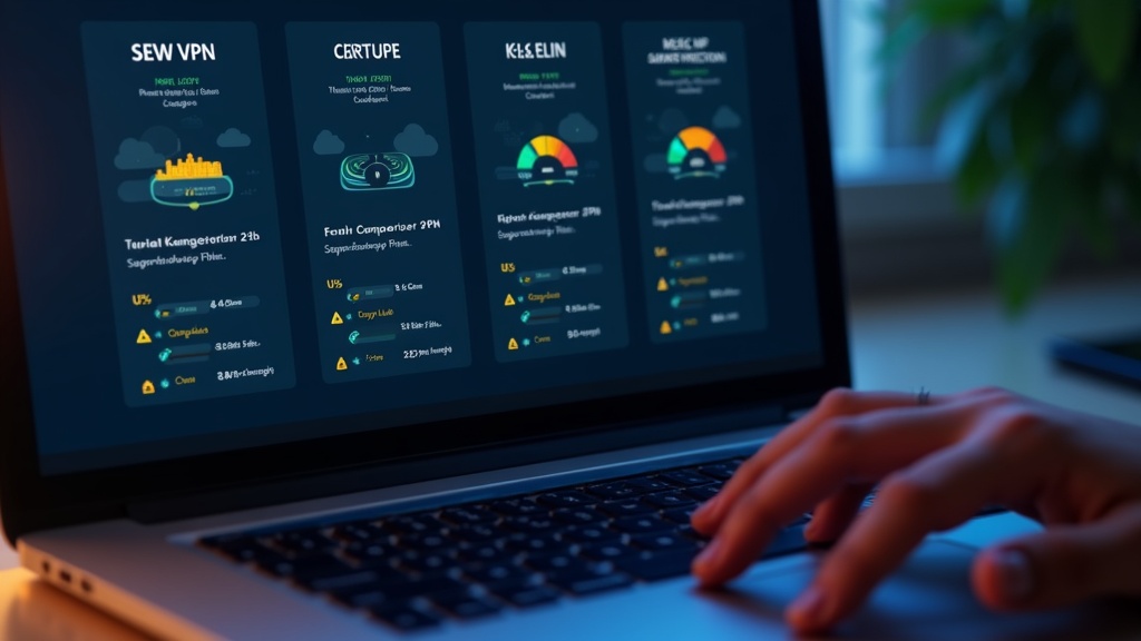 VPN製品のスペックと機能をデジタルダッシュボードで比較している画面イメージ