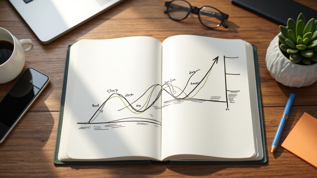 AI副業で月3万円を達成するためのステップロードマップを手書きノートで計画している様子