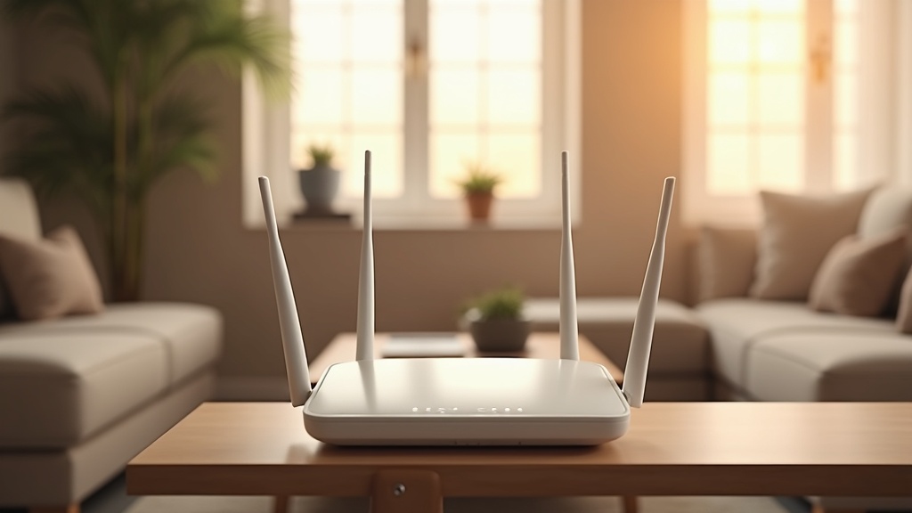 Wi-Fiルーターの理想的な設置位置：部屋の中央付近の棚の上にアンテナをクロス配置