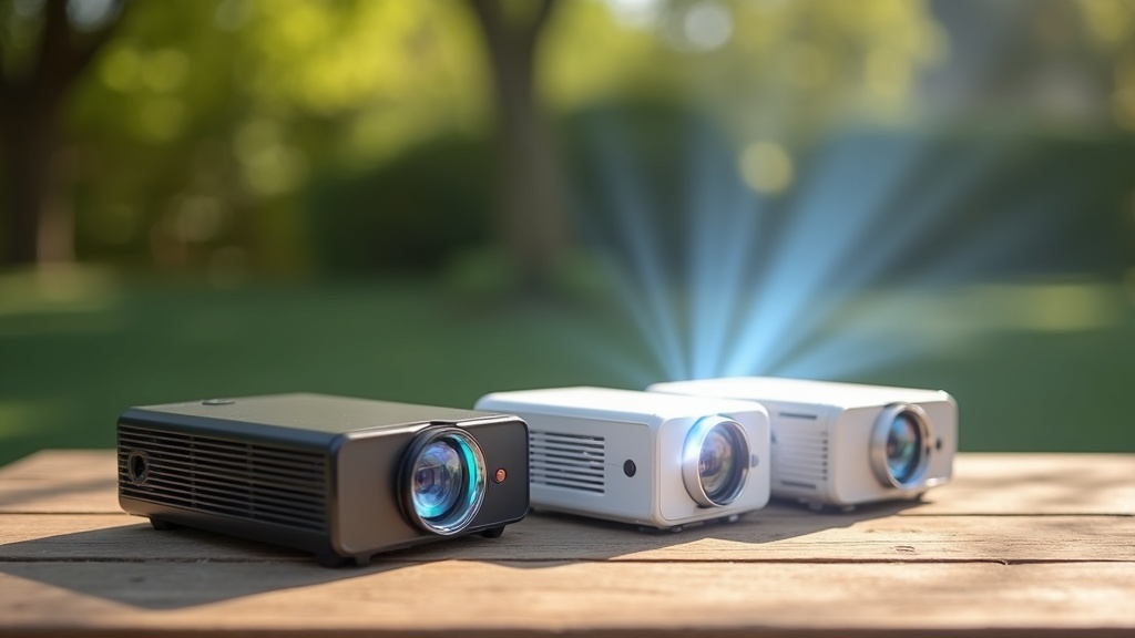 アウトドア用途向けコンパクトポータブルプロジェクターの選び方を示す複数機種の並べ比較