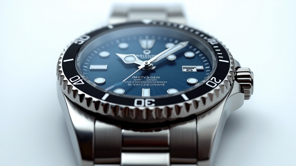 機械式ダイバーズウォッチの正面クローズアップ、セラミックベゼルと夜光インデックスの精緻なディテール