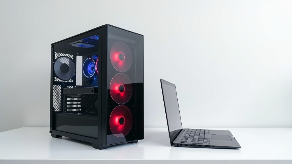 デスクトップPCとノートPCのサイズとスペック差を示す並列比較