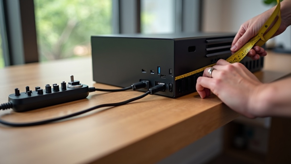 デスクトップPC設置前のスペース計測と電源環境確認の様子