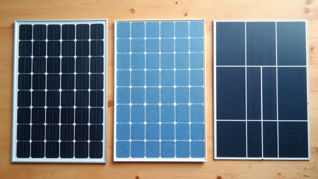 単結晶・多結晶・薄膜型の3種類のソーラーパネルを並べて比較した俯瞰写真