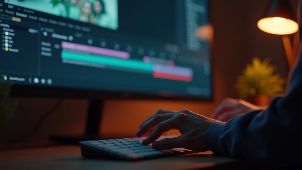 ブラウザ上でAI動画生成と編集を一体化したインターフェースを操作するクリエイターの手元