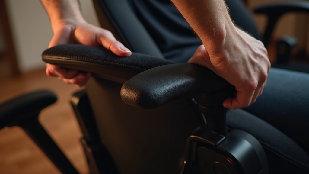 ゲーミングチェアのランバーサポートとリクライニング調整機能を操作している様子