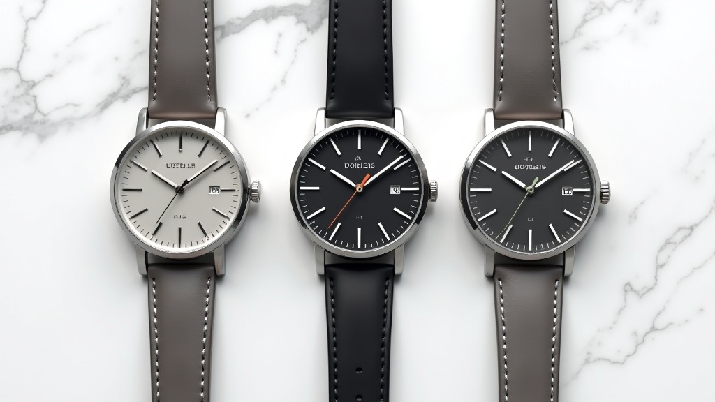 3本の高級パイロットウォッチを大理石の上に並べた俯瞰フラットレイ比較