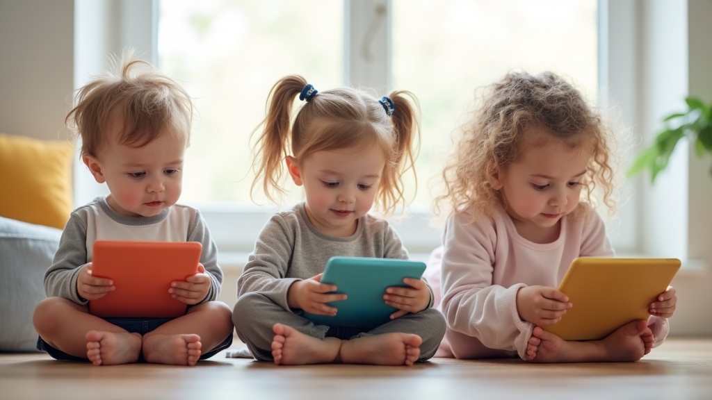 幼児から小学高学年まで異なる年齢の子どもたちがそれぞれ適したタブレットを使い分けている様子