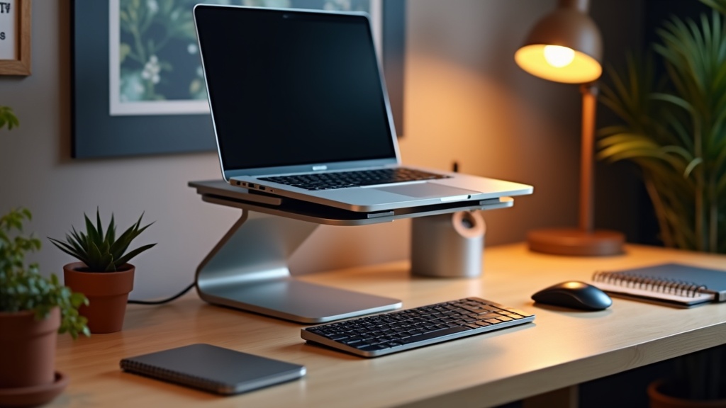 ノートPCスタンド・外付けキーボード・マウスを組み合わせた理想的なテレワーク用エルゴノミクスデスク環境の全体像