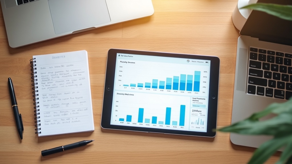 クラウドサービスのスペックと料金を比較するデジタルダッシュボードを表示したタブレット