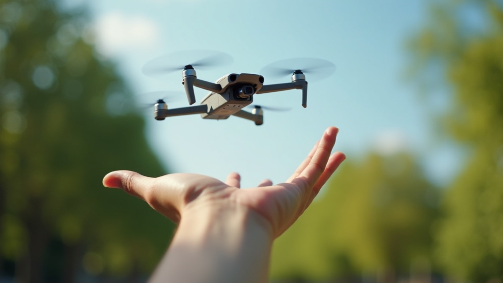 手のひらから小型ドローンが離陸するパームランチの瞬間