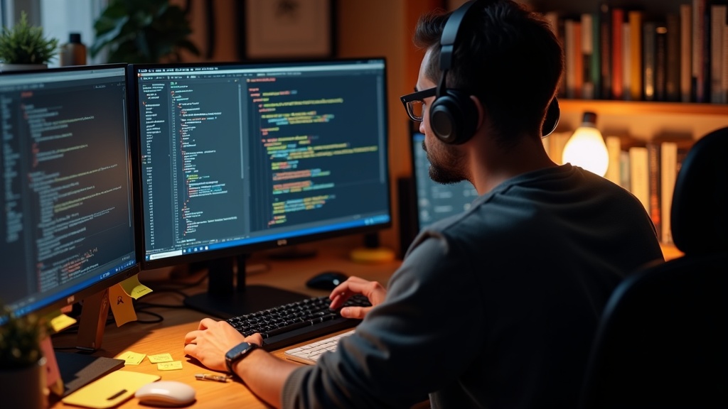 オープンソースのAIコーディングエージェントをターミナルで操作する開発者のホームオフィス環境