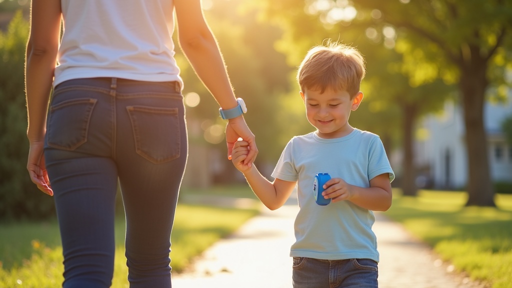 小学校低学年の子どもがGPSスマートウォッチを着けて親と歩くイメージ｜年齢別の選び方