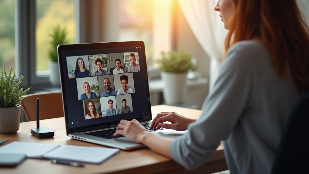 ポケットWiFiを使ってテレワーク中にビデオ会議をするビジネスパーソン